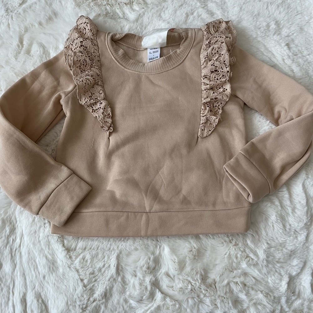 Tan Sweater with Lace Ruffles